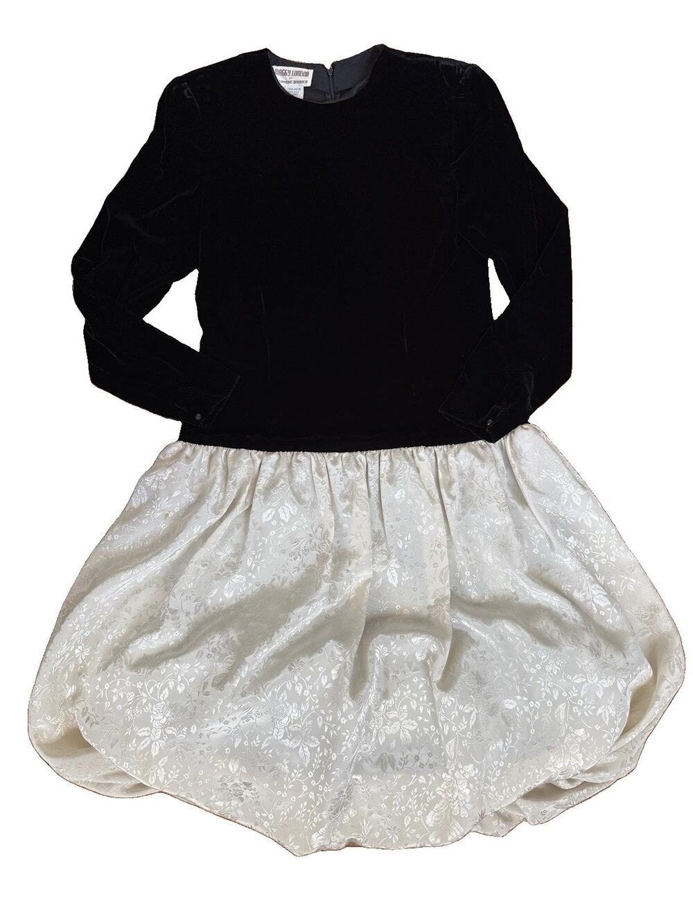 Vintage 80s Maggy London Silk Jacquard Velvet Drop Waist Dress Sz 10